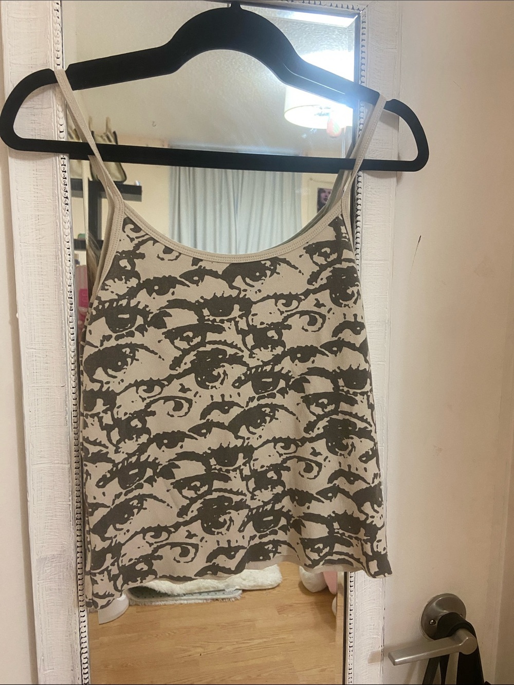 Brandy Melville Beige Tank Top with Brown Eye Print - Picture 2 of 4